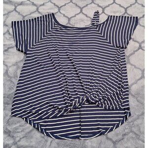 EUC CY Fashion Womens Navy & White Striped Asymmetrical Top/Sz S